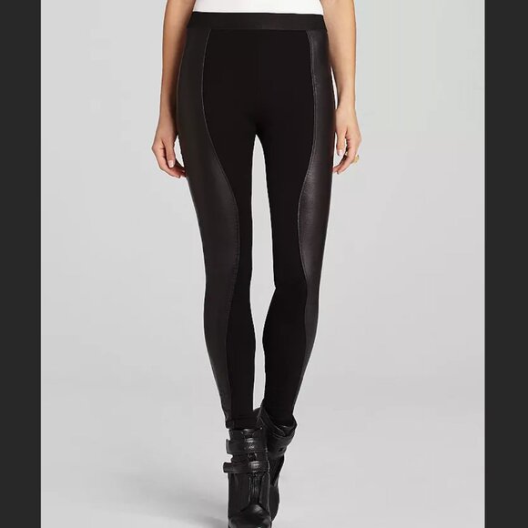 BCBGMAXAZRIA Shelby Black Faux Leather Panel Leggings Small BCBG NYE Night Out - Picture 2 of 10